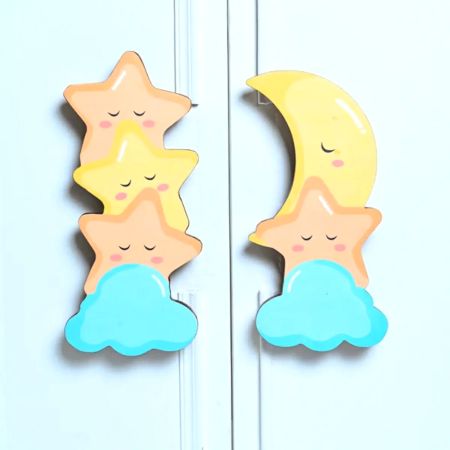 Handcrafted Acacia Wood Star Moon Cupboard Handles Set